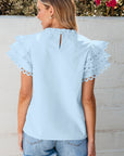 Jessie Layered Ric Rac Cap Sleeve Filled Neck Blouse