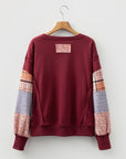 Plaid Patchwork Long Sleeve Raw Seam Sweatshirt
