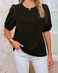 Feather Patchwork Bubble Sleeve Blouse