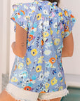 Floral Flutter Sleeve V-Neck Top