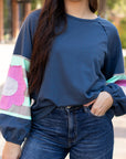 Sara Flower Raglan Sleeve Top