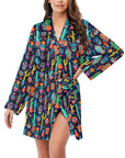 Crazy Cactus Lady Women's Long Sleeve Belted Satin Feel Dressing Lounge Robe