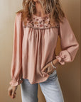 Angela Embroidered Flounce Sleeve Elegant Blouse