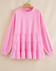 Plus Size Solid Ruffle Tiered Ribbed Crewneck Top