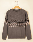 Western Geometric Knit Crew Neck Sweater