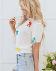 Bow Knit Crewneck Short Sleeve Sweater