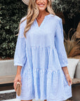 Kaia Stripe Bracelet Sleeve Tiered Dress with Pockets