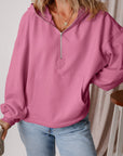 Kate Fleece Lined Half Zipper Kangaroo Pockets Loose Hoodie