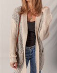 Colorblock Open Front Pocketed Cardigan
