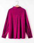 Plus Size Velvet Button-Up Pocketed Drop Shoulder Shirt