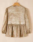 Metallic Bow Tie Front Peplum Blouse