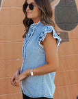 Ashlyn Ruffled Flutter Frayed Denim Top