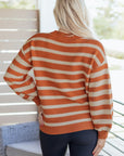 Stripe Ribbed Trim Drop Shoulder Sweater