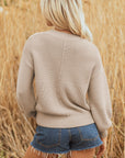 Ribbed Patchwork Textured Knit Puff Sleeve Sweater