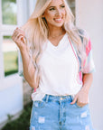 Marie Patchwork V Neck Shirt
