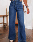 Denim Patch Pocket Wide Leg Jeans