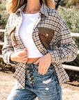 Plaid Corduroy Patchwork Pocketed Button-Up Shacket