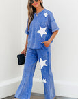 Arabella Acid Wash Star Patched Rolled Trim Pants Set