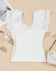 Andi Eyelet Ruffle Sleeve Slim Fitted Top