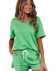 Patchwork V-Neck Tee and Shorts Set