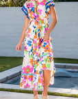 Alena Ricrac Trim Flutter Sleeve Buttoned Floral Maxi Dress