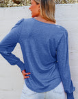 Andrea Shirred Shoulder Frilled Cuffs Long Sleeve Top