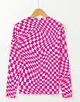 Checker Mesh Long Sleeve Top