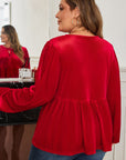 Plus Size Velvet Tie Front Peplum Blouse
