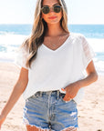 Novah Lace Crochet Textured Button Back Top