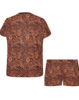 Leather Floral Print Women's Western Top and Shorts Pajama Set
