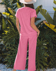 Solid Corded T-Shirt and Pants Set