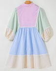 Joelle Striped Ric Rac Puff Sleeve Collared Mini Dress