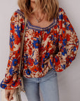 Adeline Floral Print Square Neck Backless Loose Fit Blouse