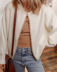 Pearl Embellished Open-Front Cardigan