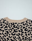 Leopard Drop Shoulder Chunky Cardigan Sweater