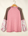 Elena Raglan Sleeve Ribbed Knit Patchwork Blouse