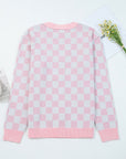 Checker Christmas Tree Buttoned V-Neck Cardigan Sweater