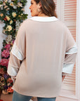Plus Size Colorblock V-Neck Patchwork Long Sleeve Top