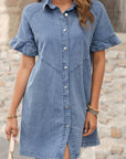 Denim Frilled Short Sleeve Dress