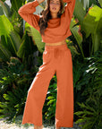Solid Puff Sleeve Top and Drawstring Pants Set