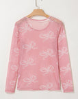 Bow Mesh Long Sleeve Top