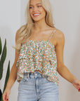 Kaiya Floral Spaghetti Strap Ruffle Summer Tank Top