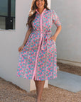 Zariyah Floral Shirred Buttoned Front Midi Dress