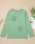 Grass Green Flower Applique Mineral Wash Plus Size Top