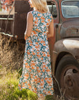 Kara Floral Tie Waist Sleeveless Holiday Long Dress