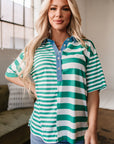 Ari Stripe Half Buttons Top