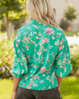 Floral Lantern Sleeve Buttoned Shirt