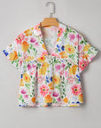 Liberty Floral Boxy Fit Ruffled Short Sleeve V Neck Blouse