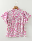 Floral Ruffle Sleeve V-Neck Blouse