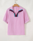 Stripe Contrast Split Neck Blouse